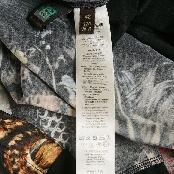 Roberto Cavalli Black Floral Print Silk Lace-Up Leather Tank Top M